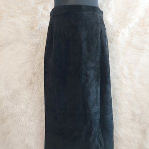 Vintage Margaret Godfrey Women's Black Genuine Suede Leather Open Front Skirt 12